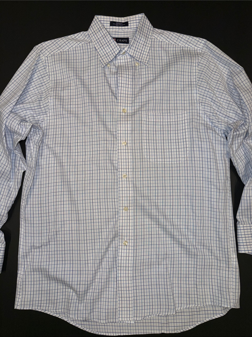 Chaps Men's Light Blue & White Check Dress Shirt